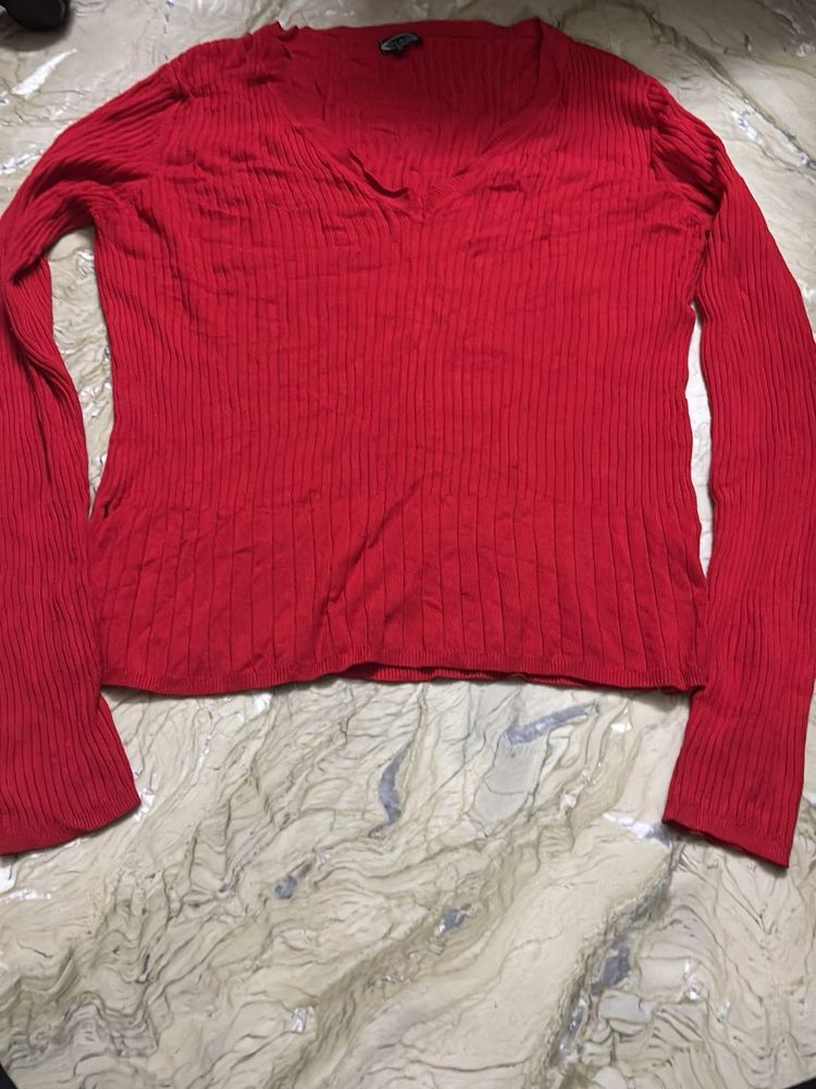 Red Long Sleeve Knit Top