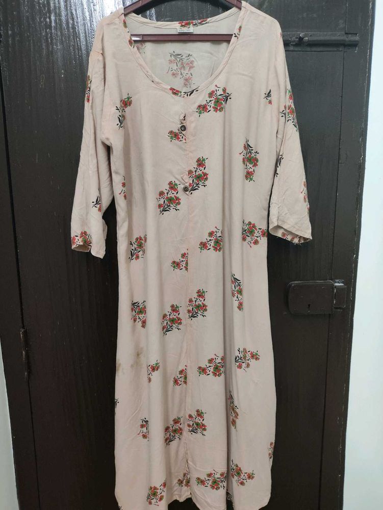 Beige Floral Print Dress
