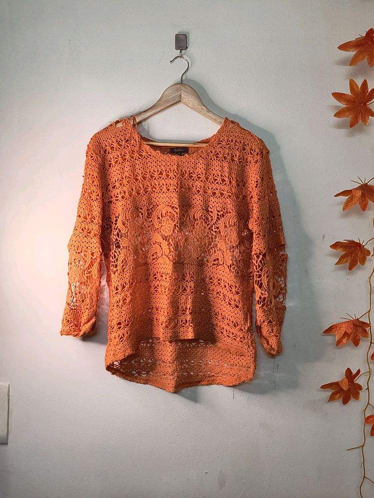 Orange Knitted Beach Vibes Tops