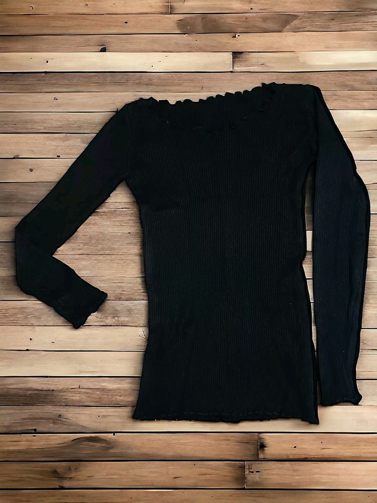 Black Boatneck T Shirt