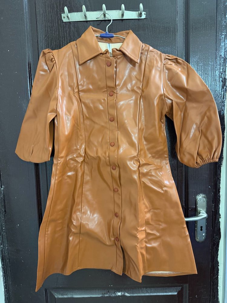 Brown Faux Leather Mini Dress