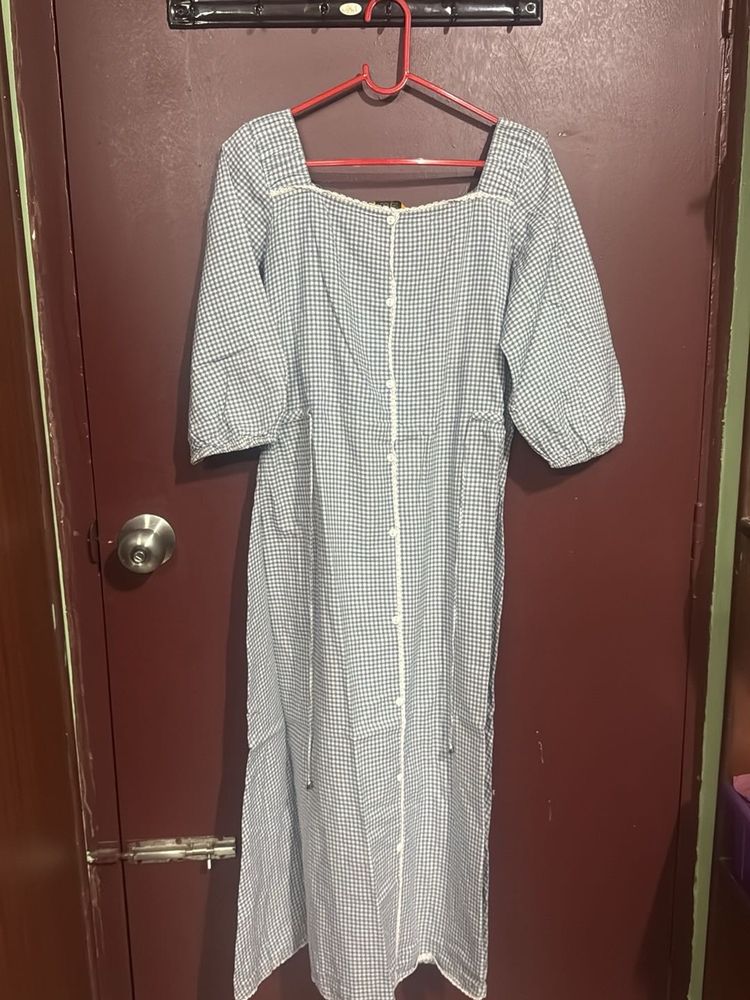 Gingham Button-Front Midi Dress