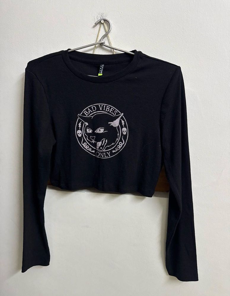 Black &#39;Bad Vibes Only&#39; Crop Top