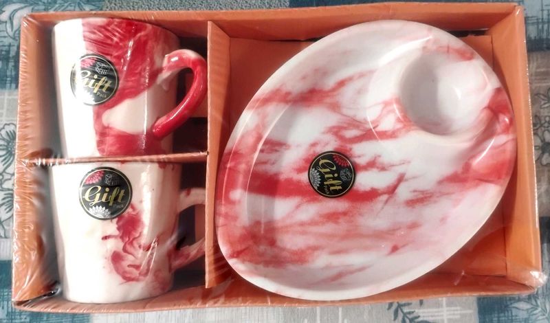 Red Marble Mug &amp; Plate Set #Combo Offer