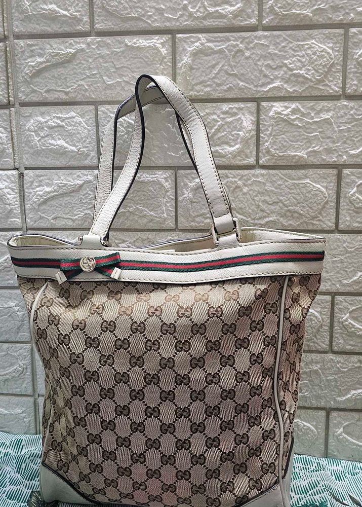 GUCCI Hand Bag Tote Purse Sherry Line Ribbon GG
