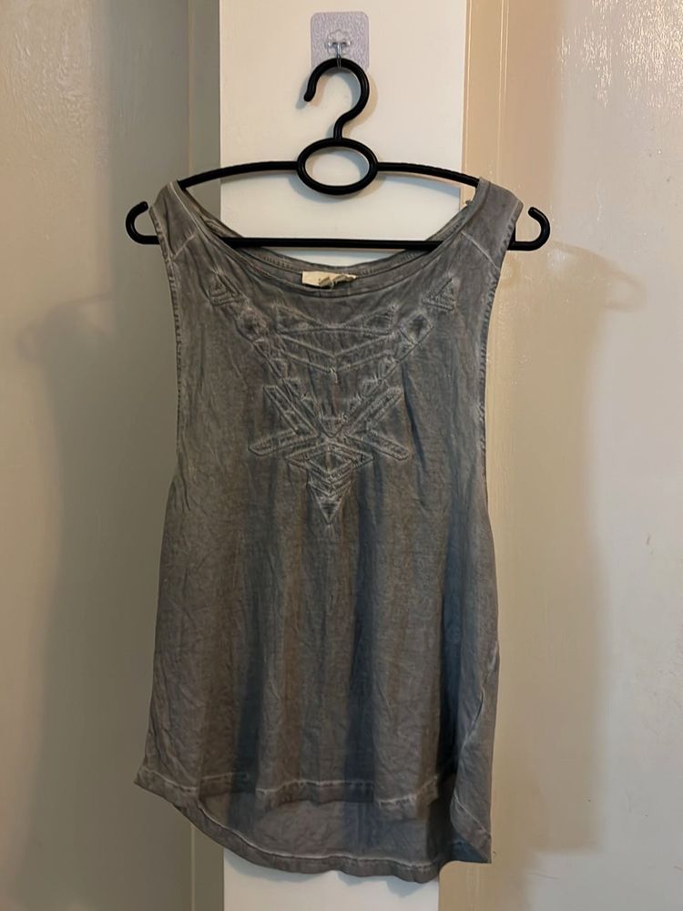 Gray Embroidered Tank Top