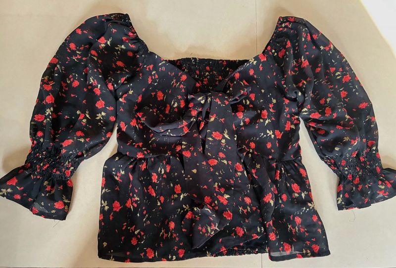 Floral Print Tie-Front Top
