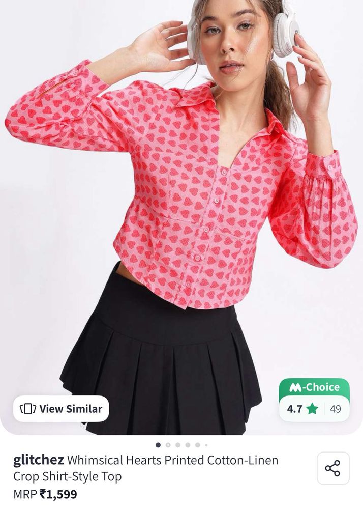 heart printed crop shirt top