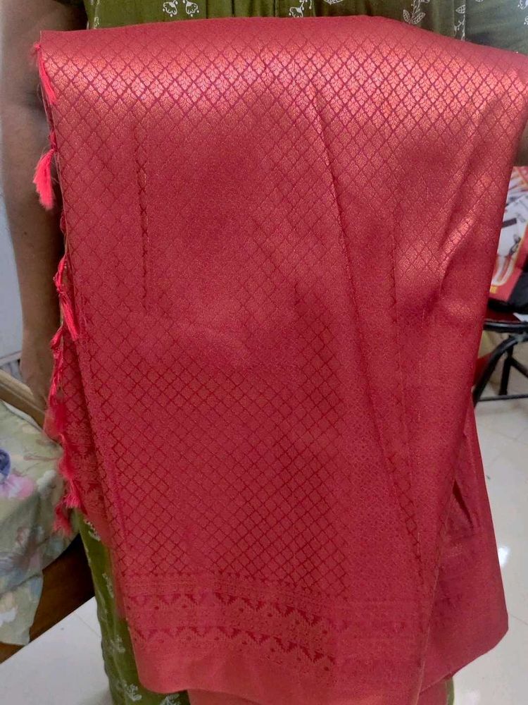 Red Golden Weived Silk Saree For Wedding