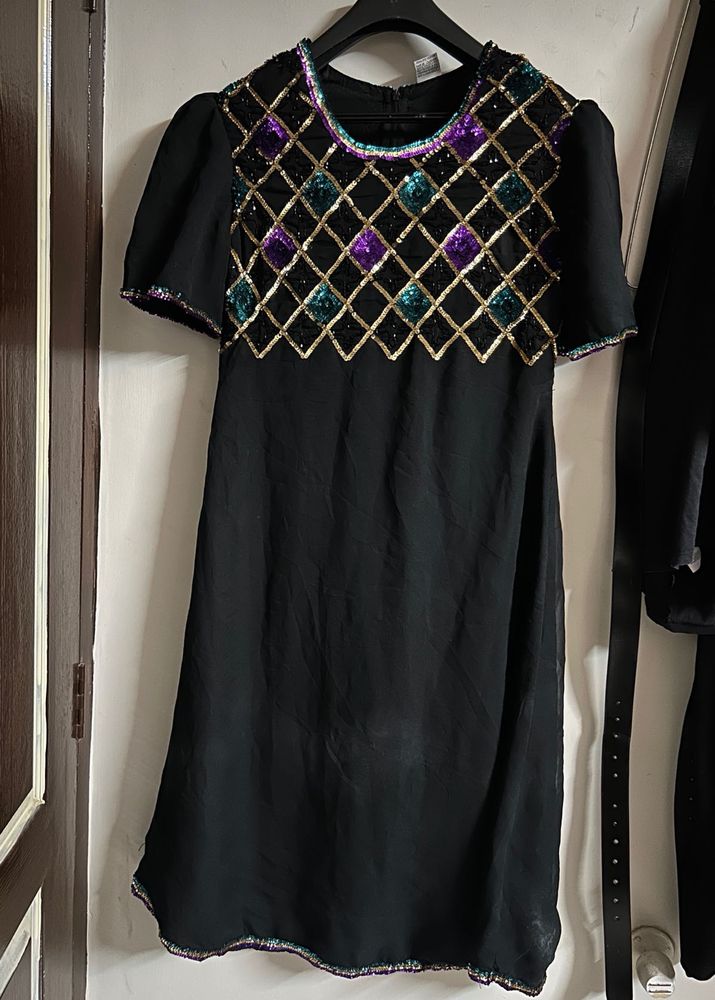 Sequin Embellished Black Dress
