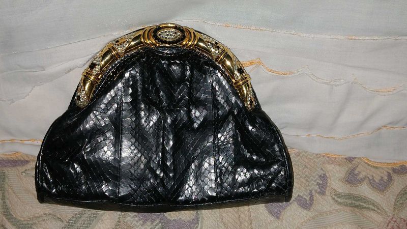 Vintage Rhinestone Snakeskin Clutch