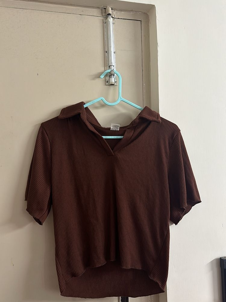 Ribbed Brown Crop Top From Street Style Store