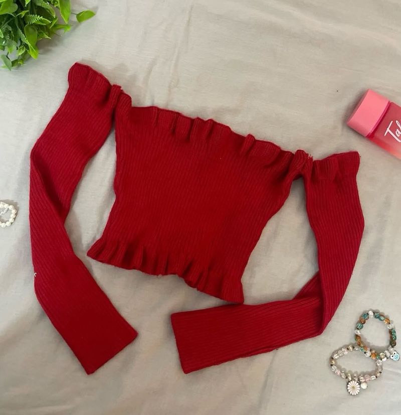 Red Ruffled Crop Top