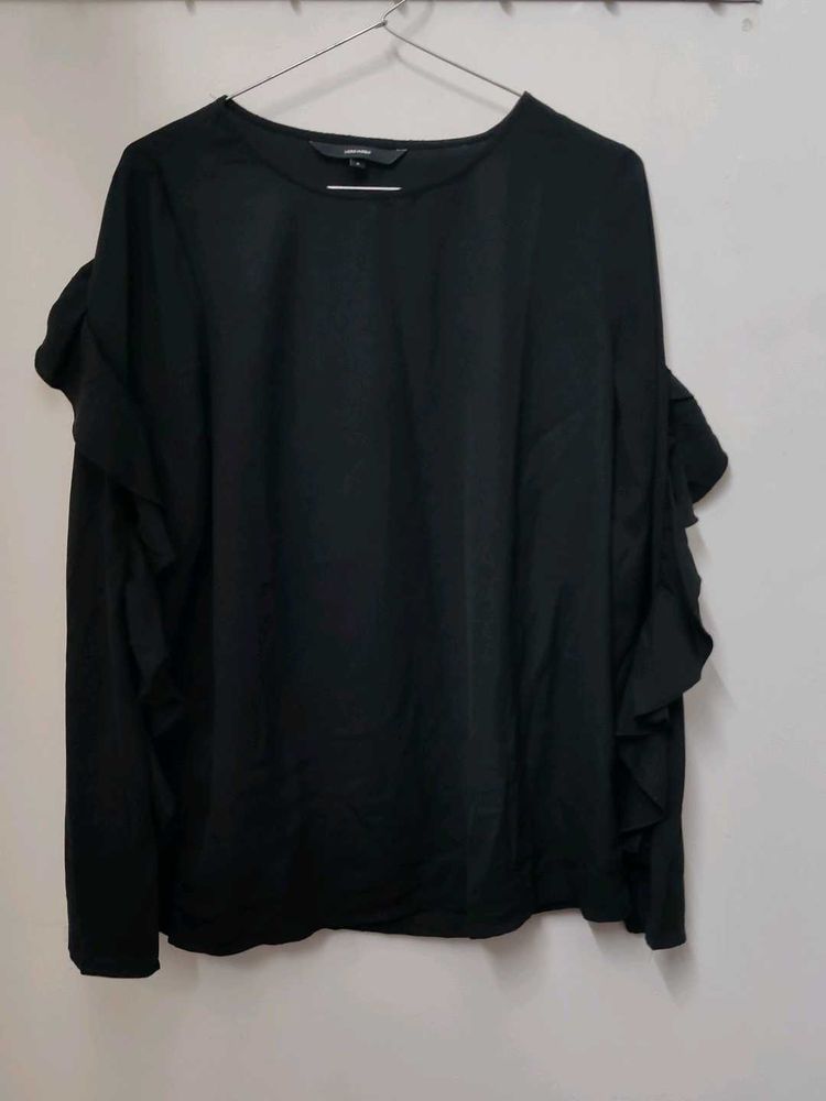 Ruffle Sleeve Black Blouse