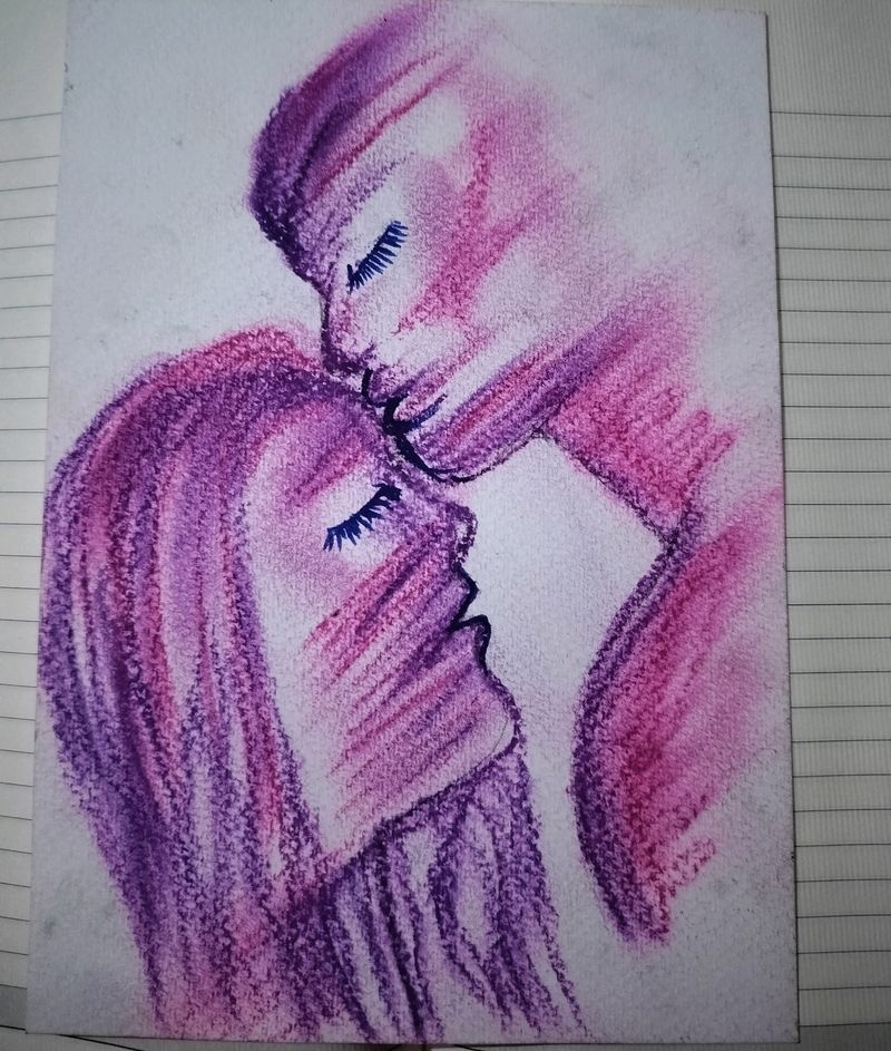 Oil Pastel Love Stroke Art On Canvas Paper