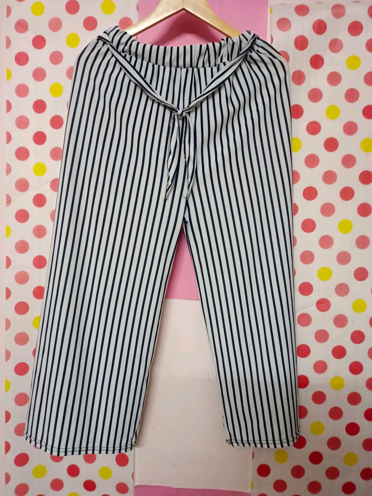 White With Blue Stripeed Palazzo Pant For Women