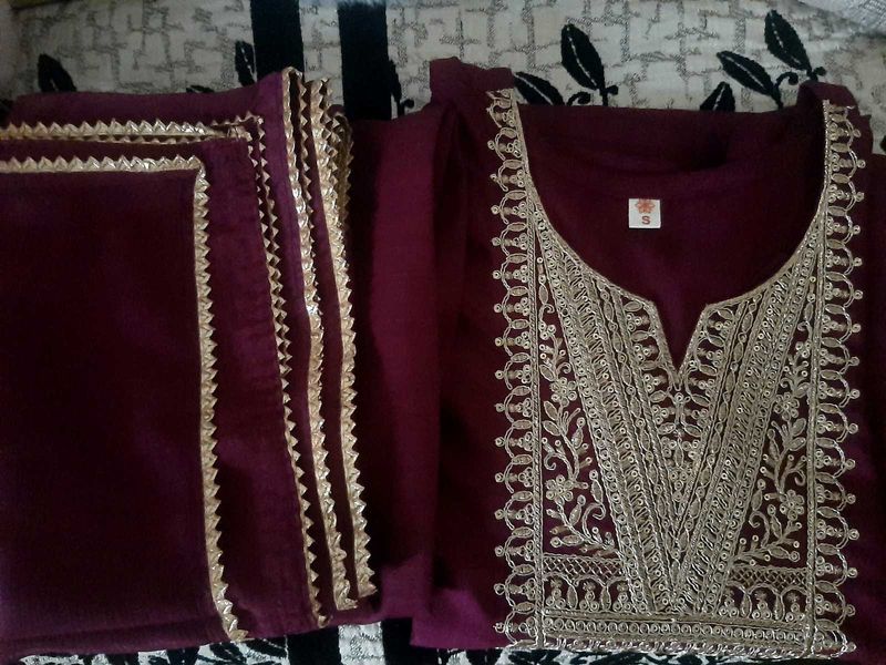 Partywear Burgundy Kurta Set