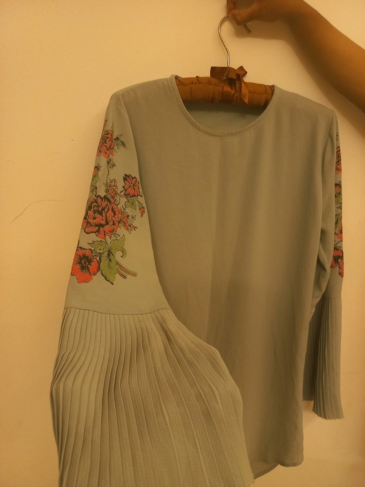 Turqouise Top With Long Flared Sleeves