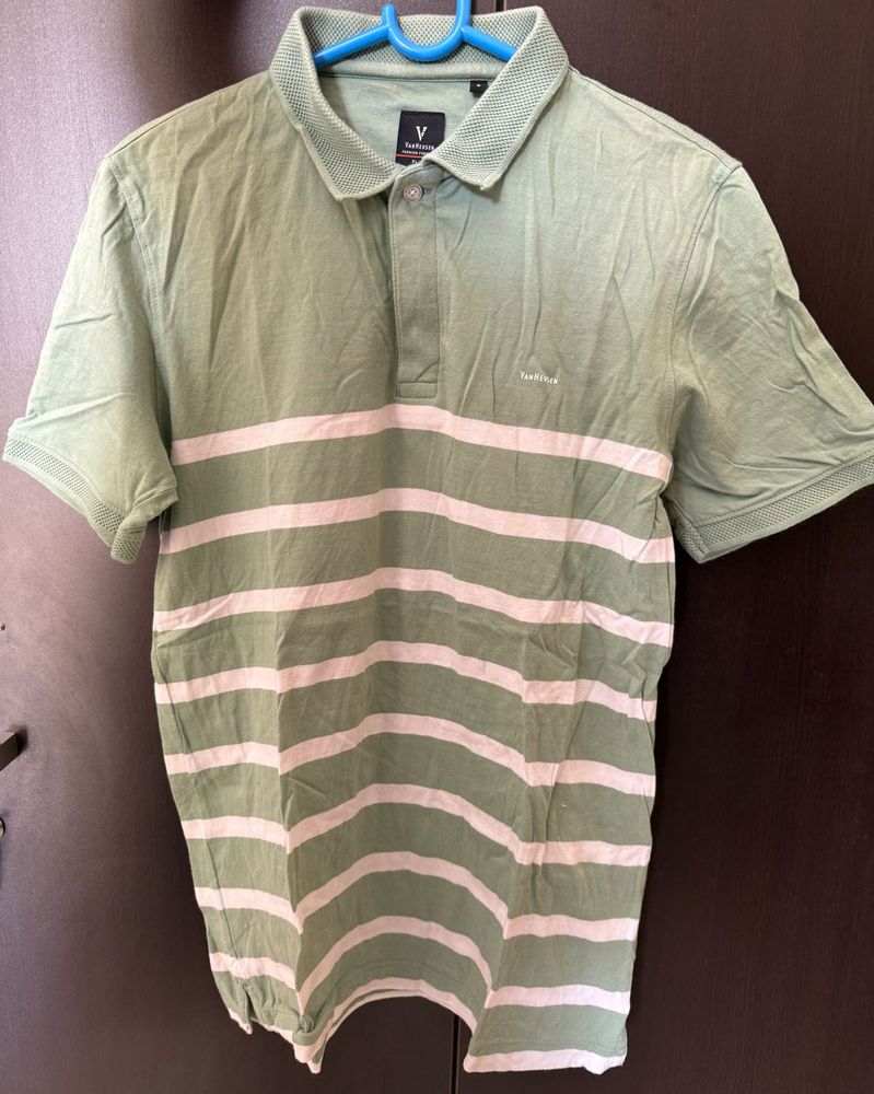 Van Heusen Green Striped Polo Shirt