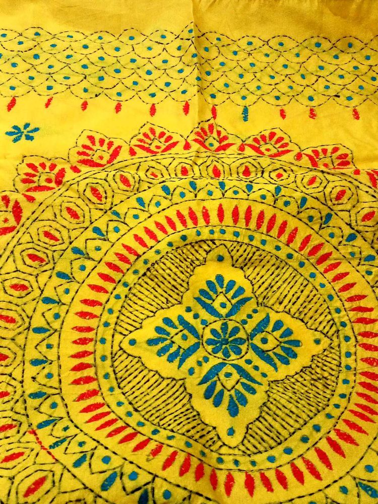 Handcrafted Kantha Stitch Saree