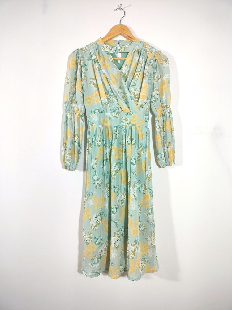 Mint Green Floral Print Dresses (Women's)