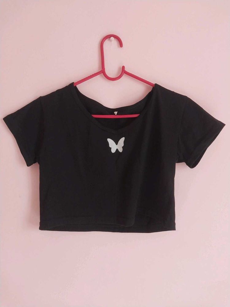 Black Butterfly Crop Top