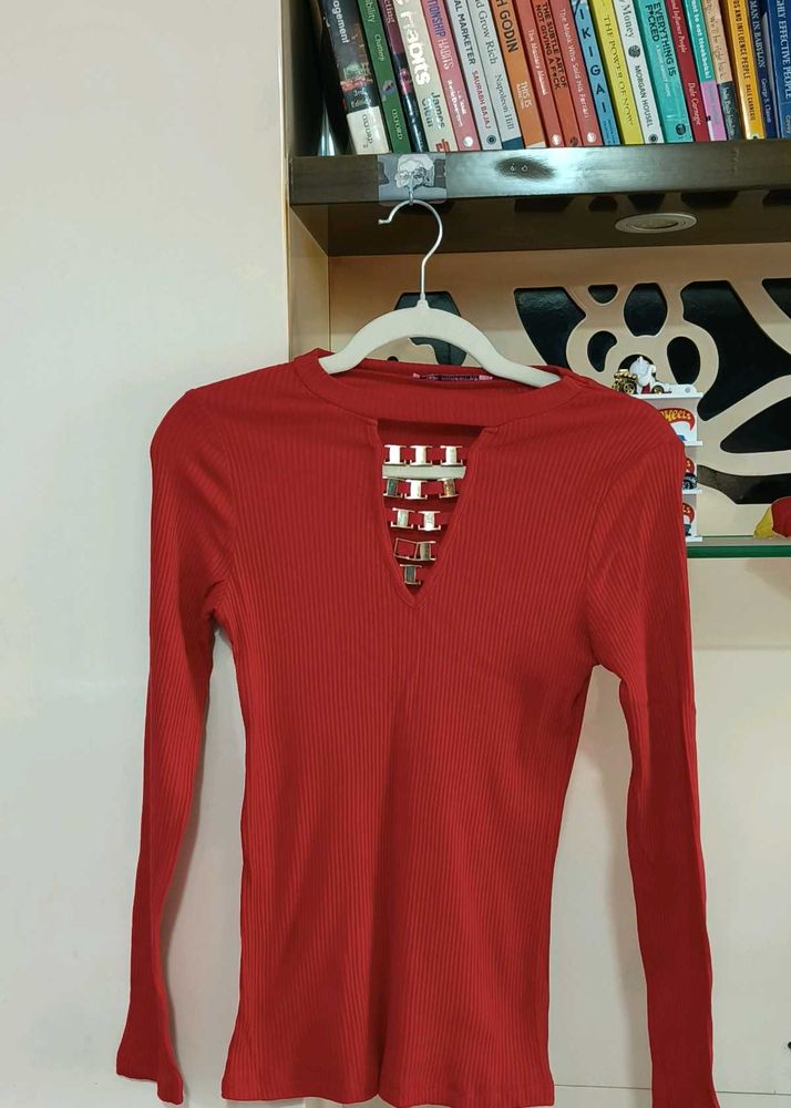 Red Long Sleeve Top