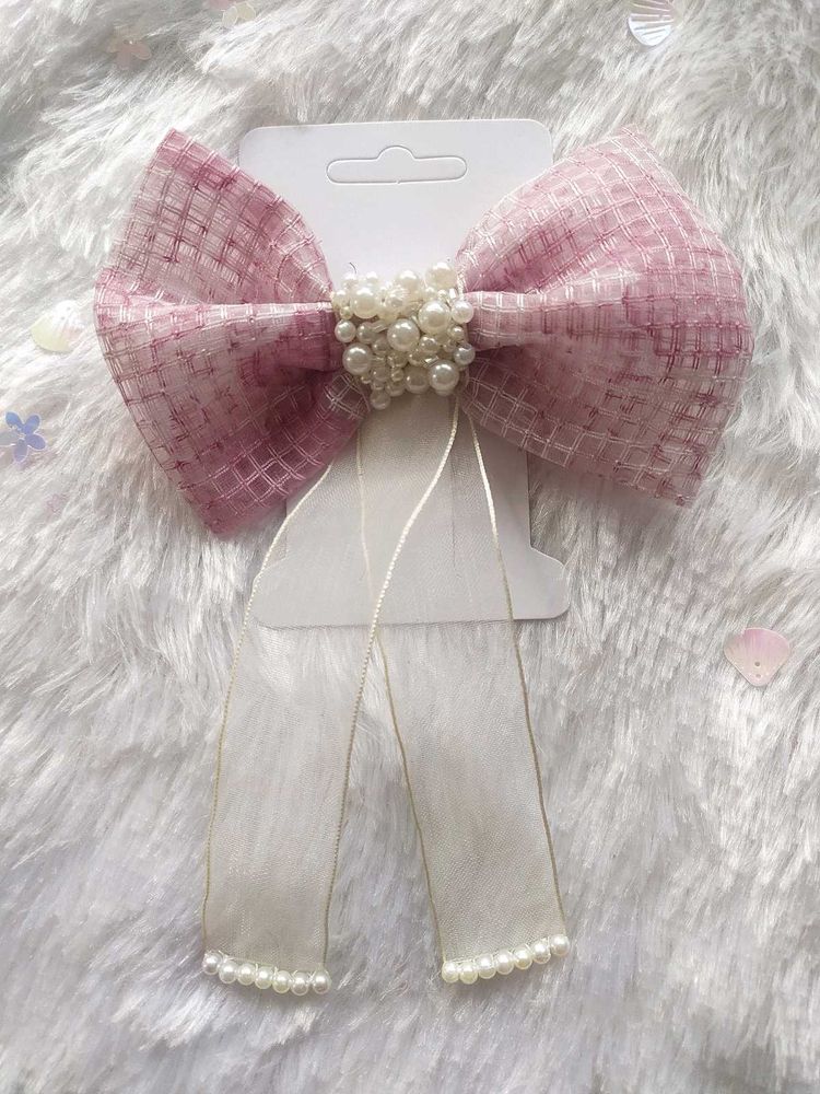 Pink Pearl Hair Bow Clip