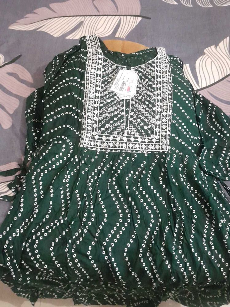Green Bandhani Print Kurti
