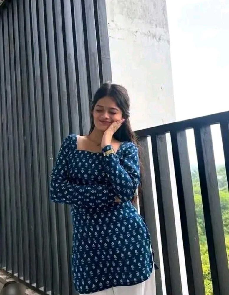 Elegant Navy Blue Printed Kurta