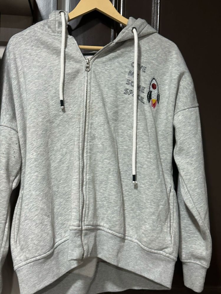 Grey Jacket With Hoodie