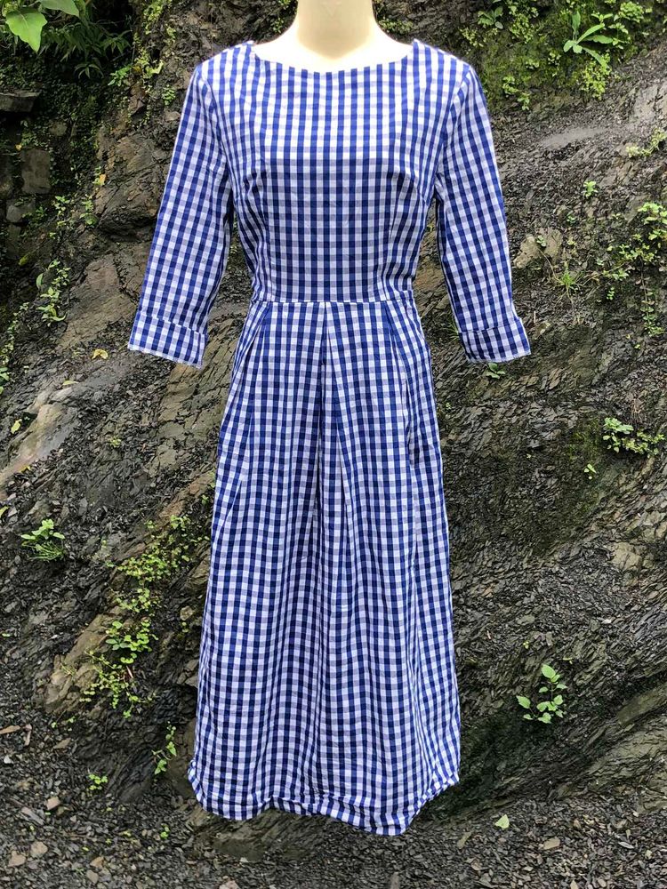 Blue Gingham Midi Dress