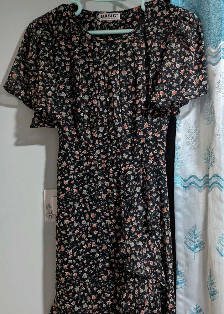 Black Mid Floral Dress