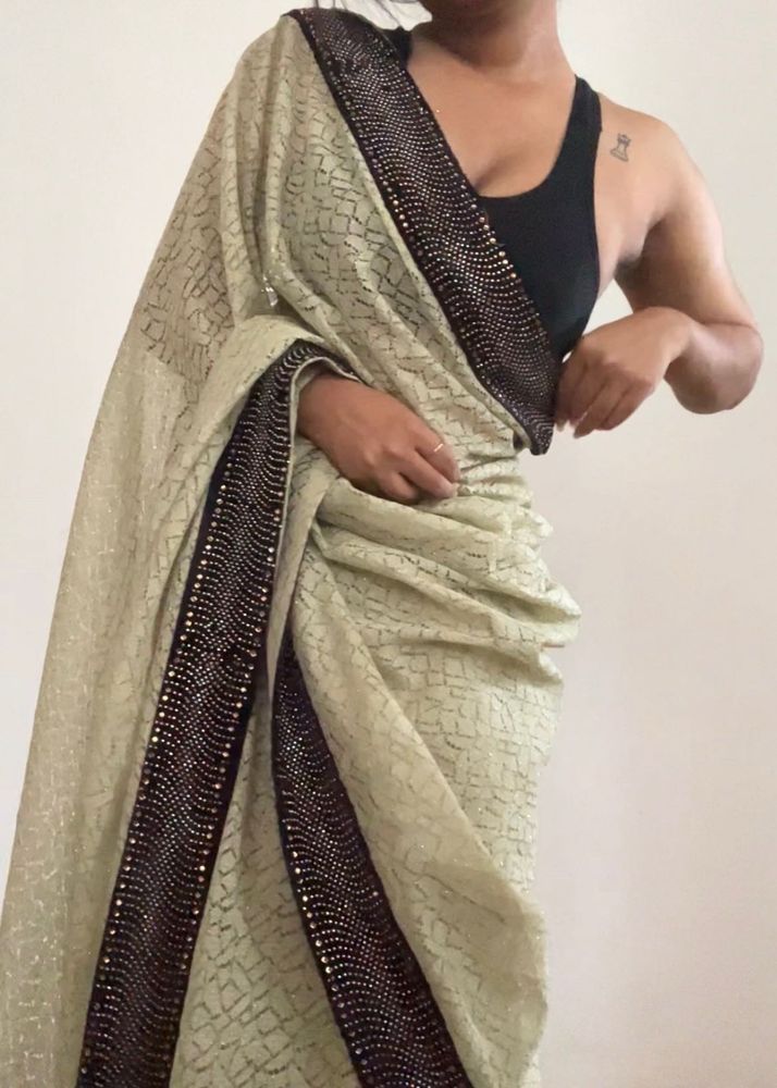 Sage Green Glitter Sequins Saree