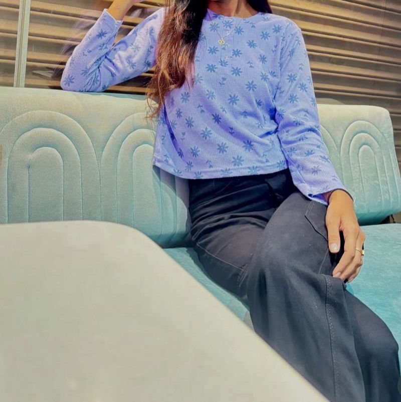 Blue Floral Long Sleeve Top