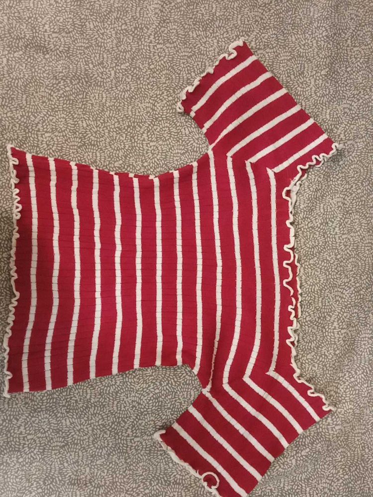 Red &amp; White Striped Crop Top
