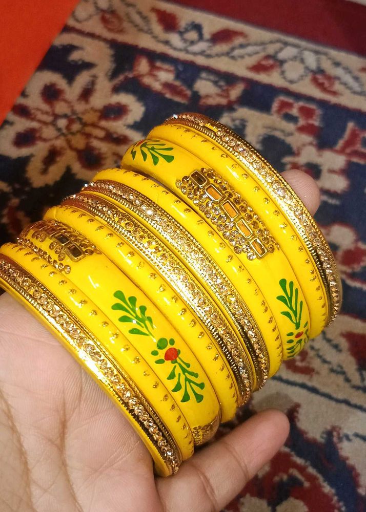 Yellow Lac Bangles - Set of 10
