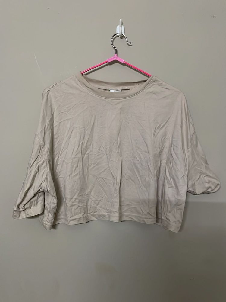(NEW) Beige Cropped T-Shirt