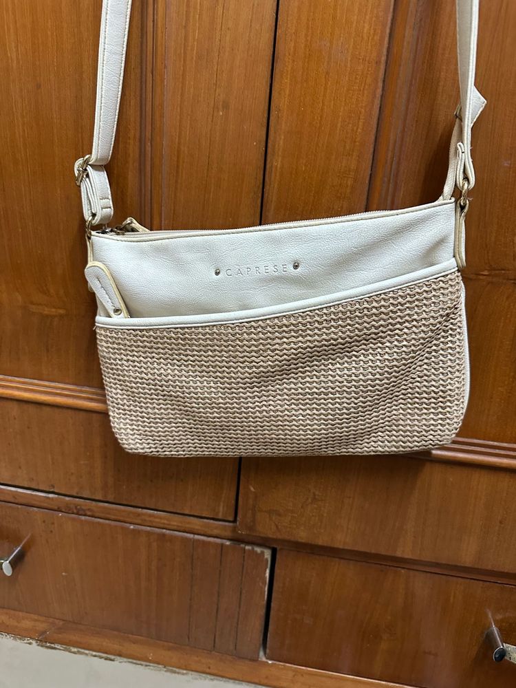 Caprese Cream &amp; Woven Crossbody Bag