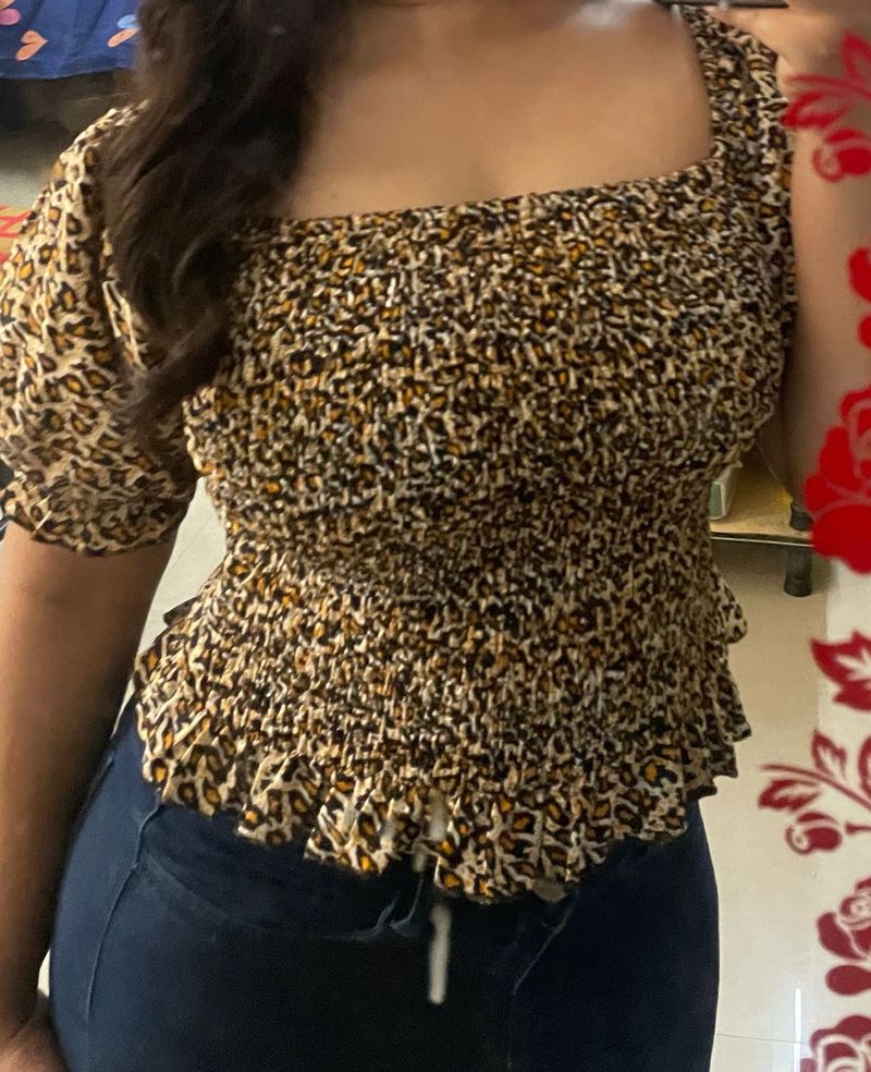 Animal Print Smocked Top