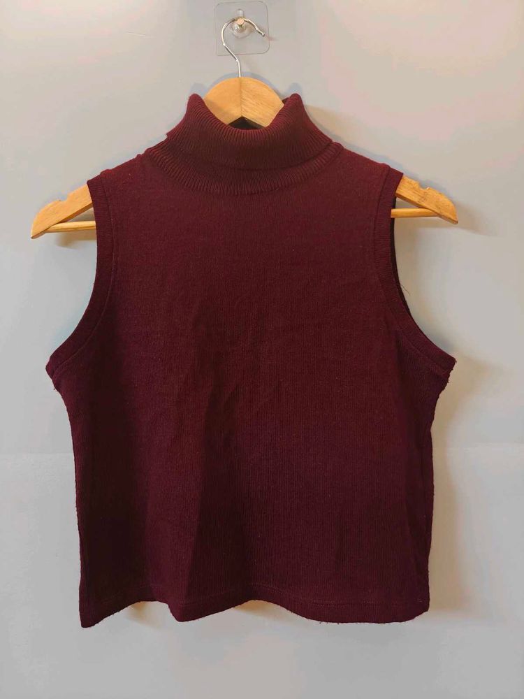 Burgundy Sleeveless Turtleneck