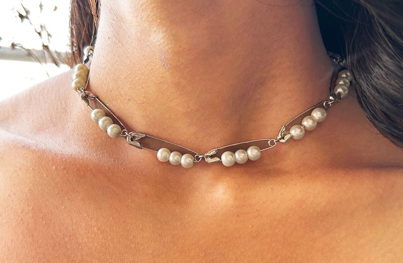 Pearl Safety Pin Necklace