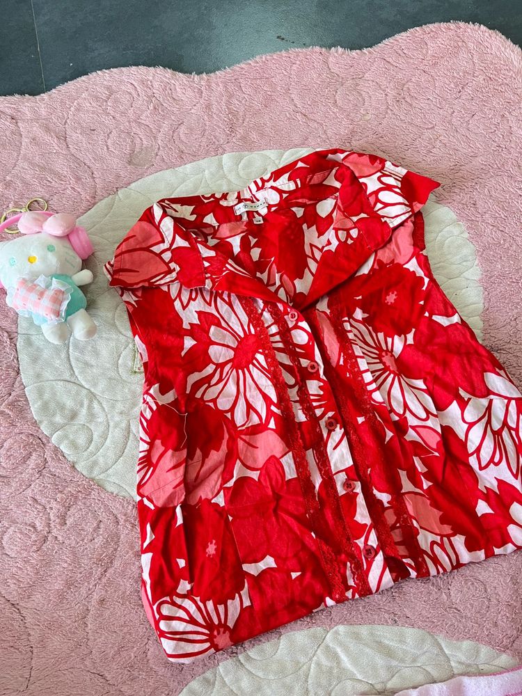 Red Floral Sleeveless Top