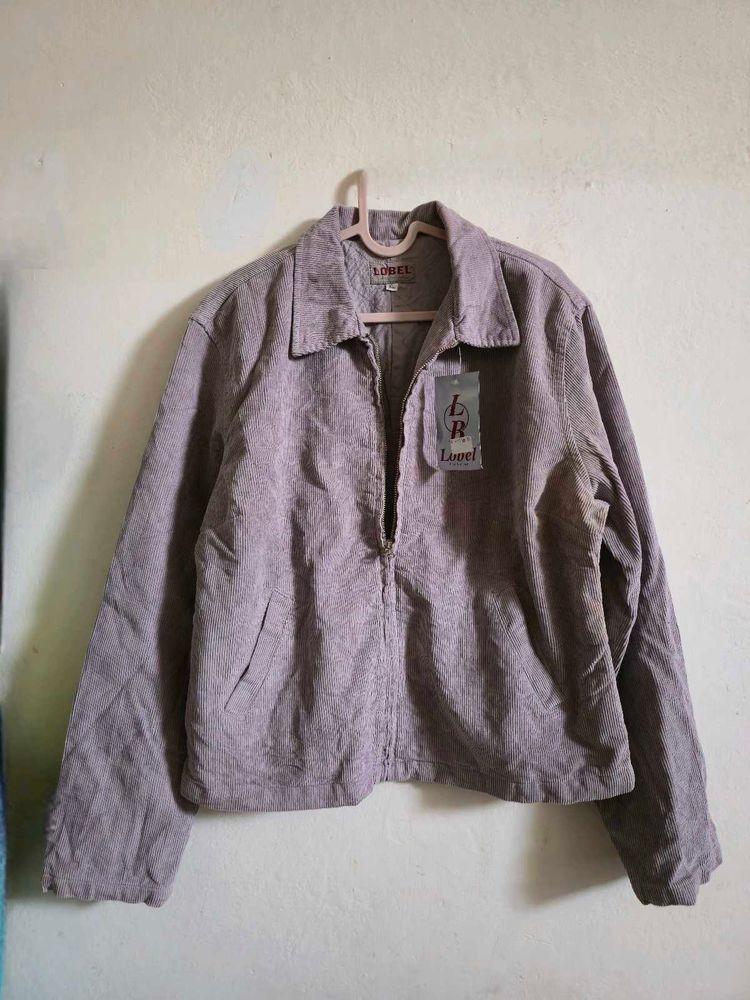 Trendy Mauve Corduroy Zip-Up Jacket