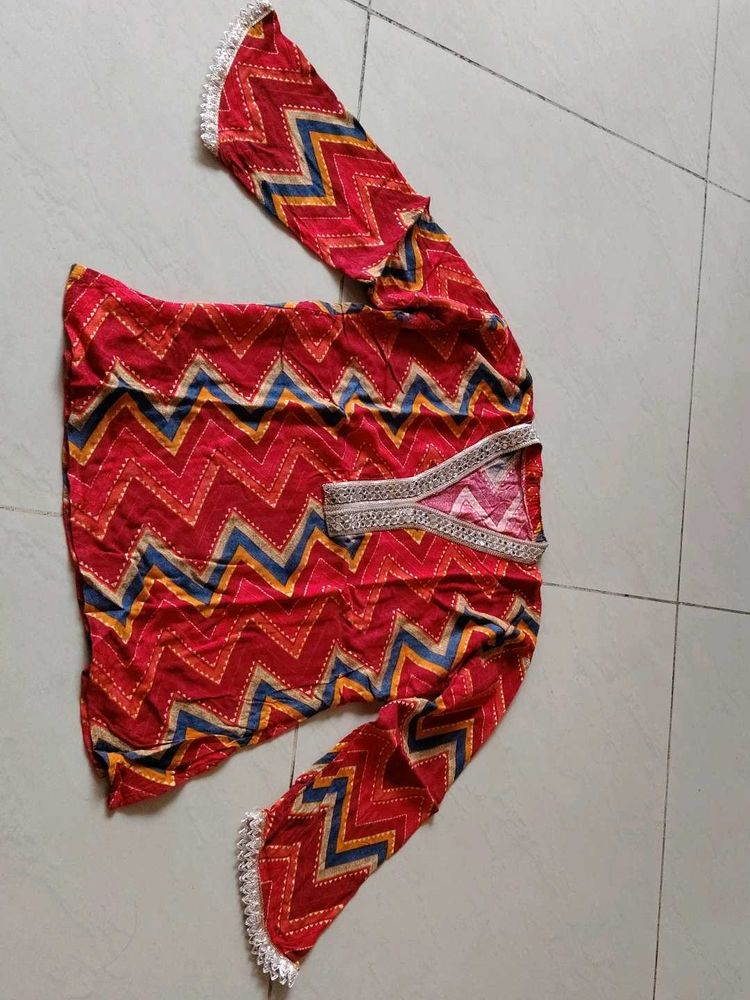 Red mirror work Chevron Print Kurta