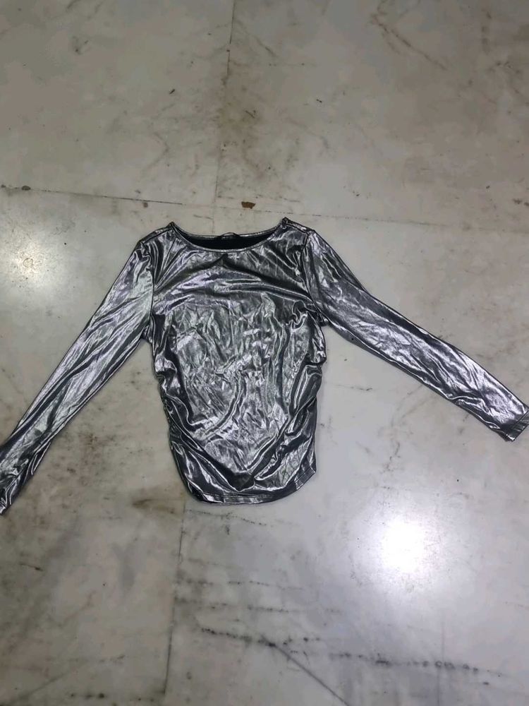 Shiny Silver Long Sleeve Top
