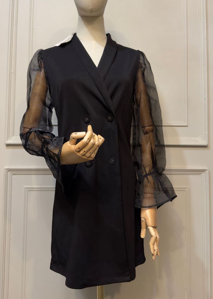 SASSAFRAS Black Blazer Dress with Organza Sleeves