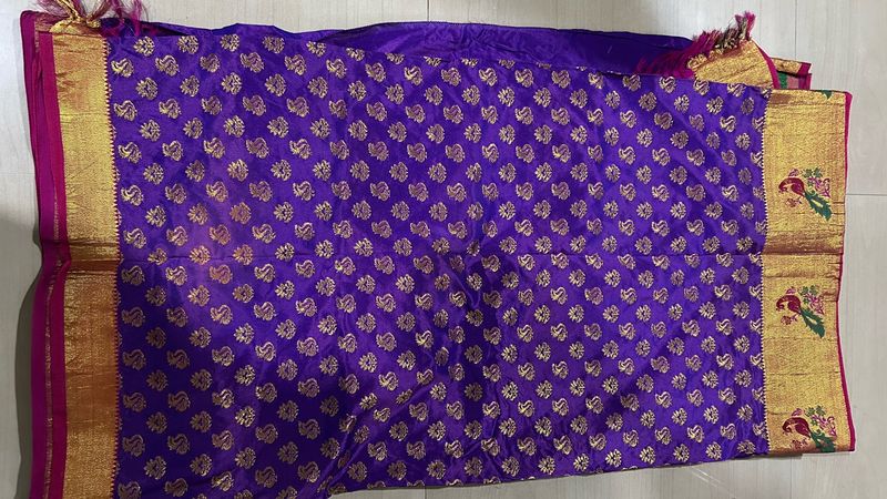 Purple &amp; Gold Sari with Peacock Border
