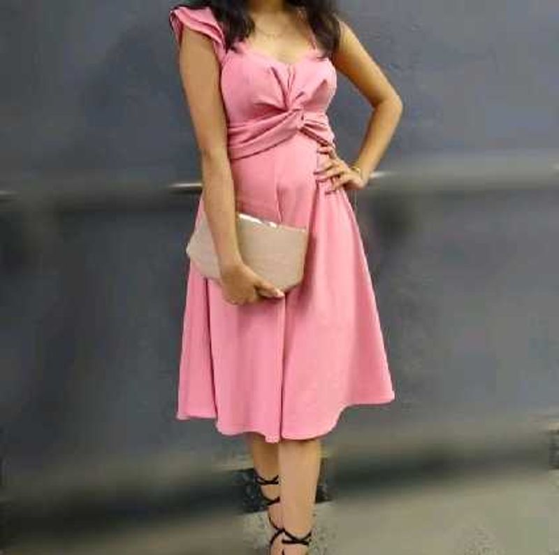 Pink Fit &amp; Flare Midi Dress