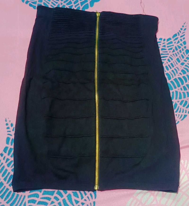 Black Mini Skirt with Gold Zipper